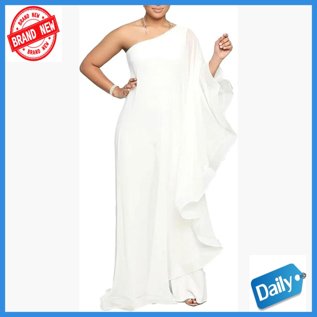 Large One Shoulder Long Sleeve Jumpsuit, Polyester Spandex, Skinny Fit